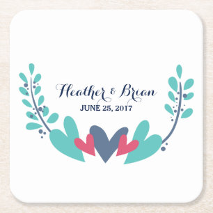Posavasos Cuadrado De Papel Ataques de papel Boda Hearts and Vines