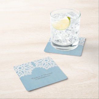 Posavasos Cuadrado De Papel Ataques de papel de encaje con elegancia azul