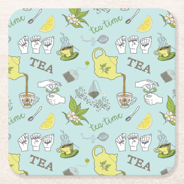 Posavasos Cuadrado De Papel Ataques de té ASL (Anverso)
