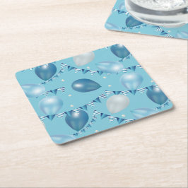 Posavasos Cuadrado De Papel Ataques singulares de Fiesta azul para bebés