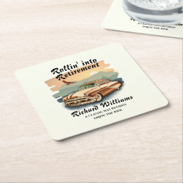 Posavasos Cuadrado De Papel Atardecer de desierto clásico de coches de retiro 