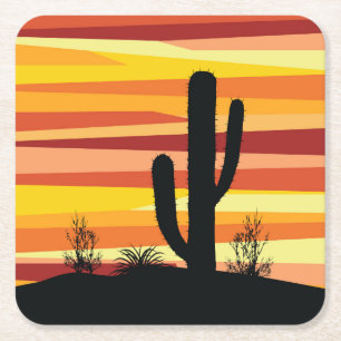 Posavasos Cuadrado De Papel Atardecer del desierto geométrico