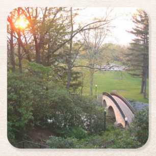Posavasos Cuadrado De Papel Atardecer del Puente Arcoíris en Grove City Colleg