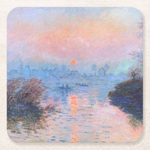 Posavasos Cuadrado De Papel Atardecer en el Sena Claude Monet