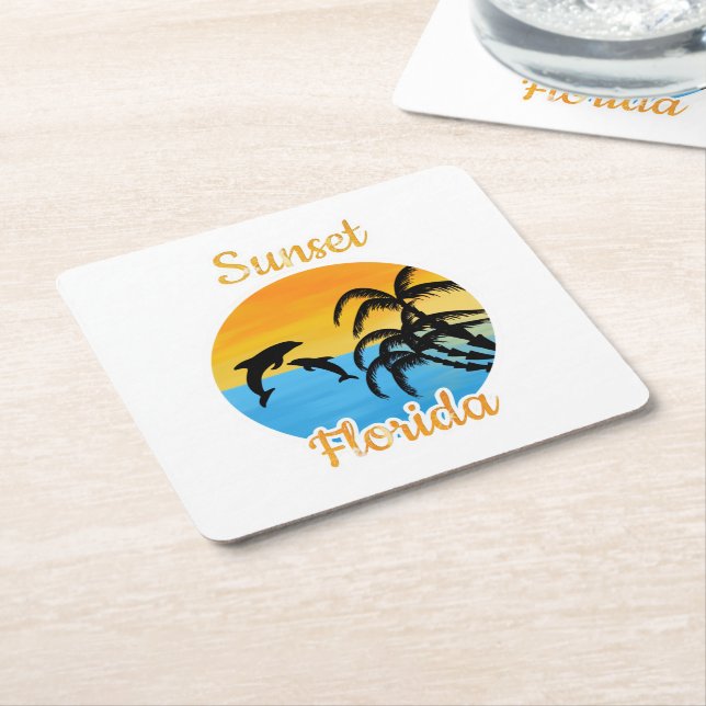 Posavasos Cuadrado De Papel Atardecer en Florida (En perspectiva)