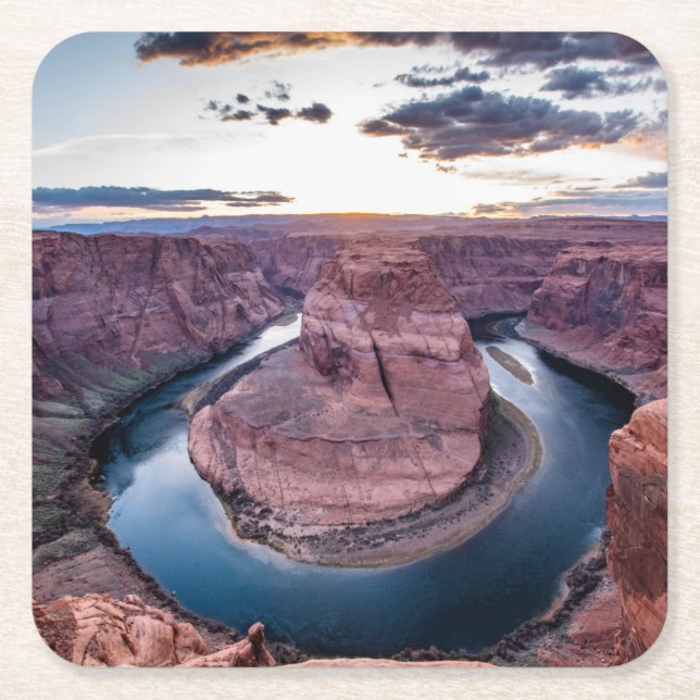 Posavasos Cuadrado De Papel Atardecer en Horsehoe Bend (Anverso)