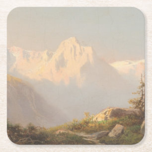 Posavasos Cuadrado De Papel Atardecer en las montañas - Carl Lafite