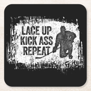 Posavasos Cuadrado De Papel Ate para arriba. Repita. (hockey)