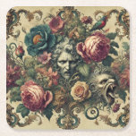 Posavasos Cuadrado De Papel Atelier arcano - Cojín decorativo barroco gótico<br><div class="desc">Una opulenta reunión de flores, plumas y un mito escarpado —este diseño susurra secretos de un sermón olvidado, mitad florido y mitad devorado. Las grotescas doradas se asoman a los pétalos, mientras que los pájaros se inclinan como testigos a algo sagrado y extraño. Dejemos que cenen con belleza que no...</div>