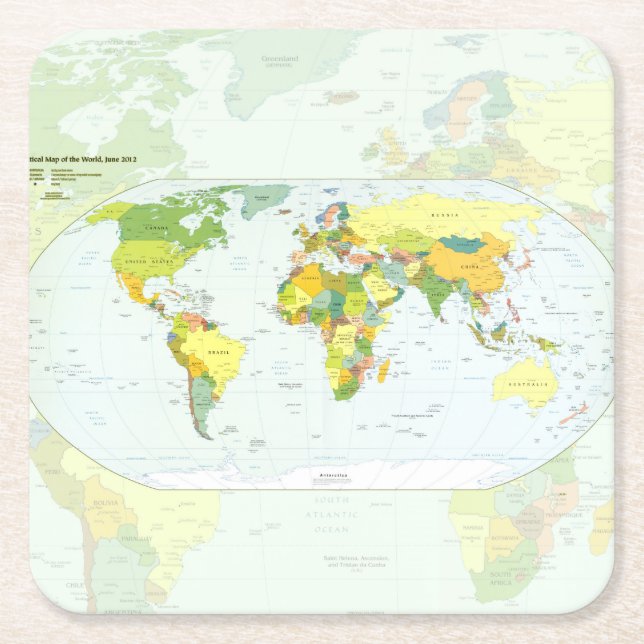 Posavasos Cuadrado De Papel Atlas del País del Mapa Mundial (Anverso)