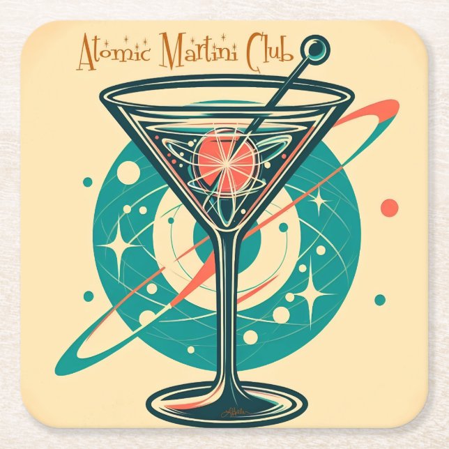 Posavasos Cuadrado De Papel Atomic Martini Club Space Age (Anverso)