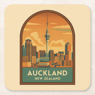 Posavasos Cuadrado De Papel Auckland New Zealand City Retro