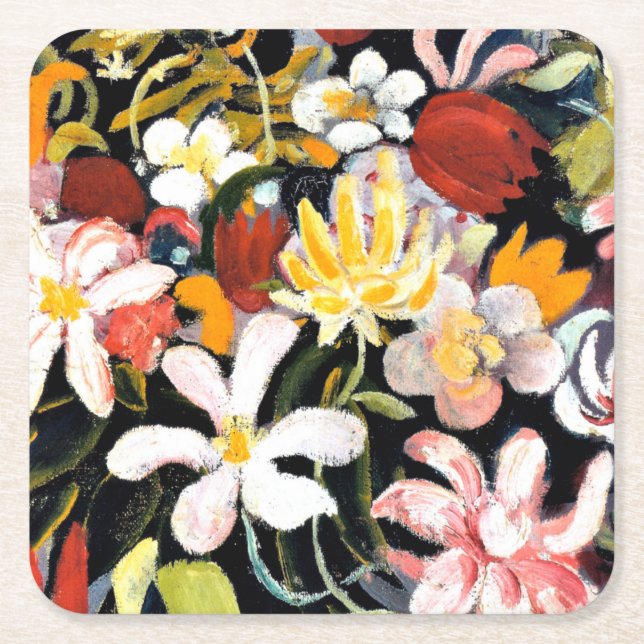Posavasos Cuadrado De Papel August Macke, pintura, alfombra de flores, (Anverso)