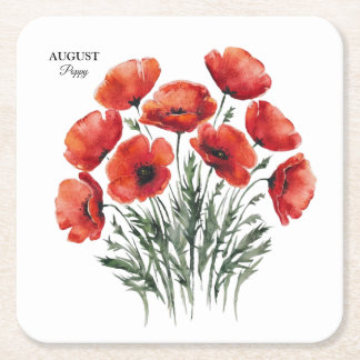 Posavasos Cuadrado De Papel August Poppy Bloom - Regalo de cumpleaños personal