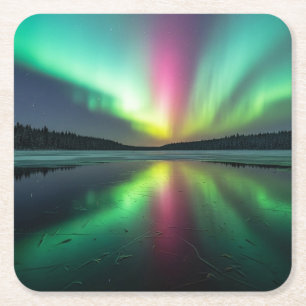 Posavasos Cuadrado De Papel Aurora boreal