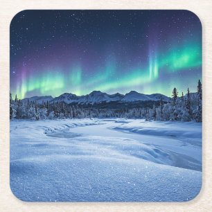 Posavasos Cuadrado De Papel Aurora Boreal