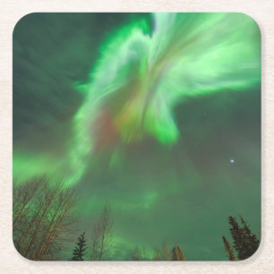 Posavasos Cuadrado De Papel Aurora Boreal Luz del Norte Fairbanks