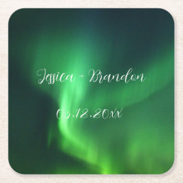 Posavasos Cuadrado De Papel Aurora Borealis Boda