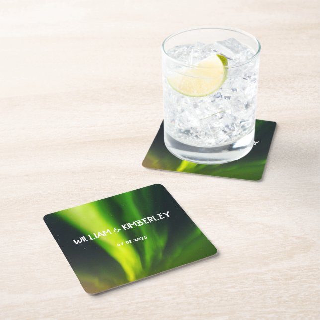 Posavasos Cuadrado De Papel Aurora Borealis Elegante Boda (In situ)