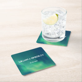 Posavasos Cuadrado De Papel Aurora Borealis Elegante Boda