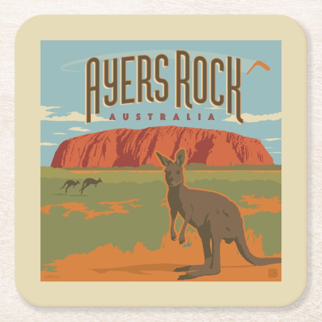 Posavasos Cuadrado De Papel Australia | Ayers Rock Kangaroos (Anverso)