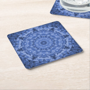 Posavasos Cuadrado De Papel Auténtico Kaleidoscopio Azul Real