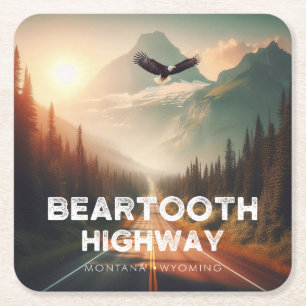 Posavasos Cuadrado De Papel Autopista Beartooth Montana Wyoming Eagle