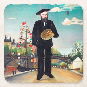 Posavasos Cuadrado De Papel Autoretrato, paisaje, Rousseau