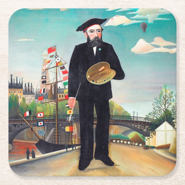 Posavasos Cuadrado De Papel Autoretrato, paisaje, Rousseau (Anverso)