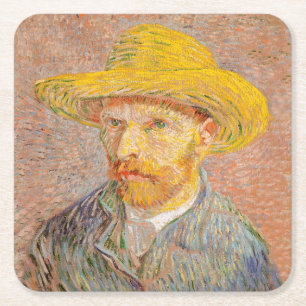 Posavasos Cuadrado De Papel Autorretrato de Vincent Van Gogh con sombrero de p