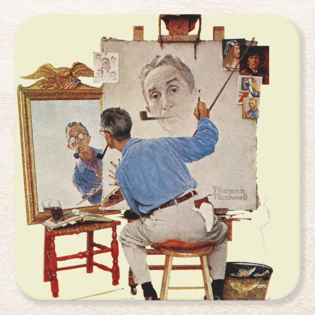 Posavasos Cuadrado De Papel Autorretrato triple (Anverso)