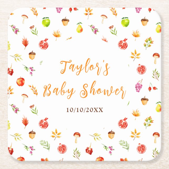 Posavasos Cuadrado De Papel Autumn Fall Harvest Baby Shower (Anverso)