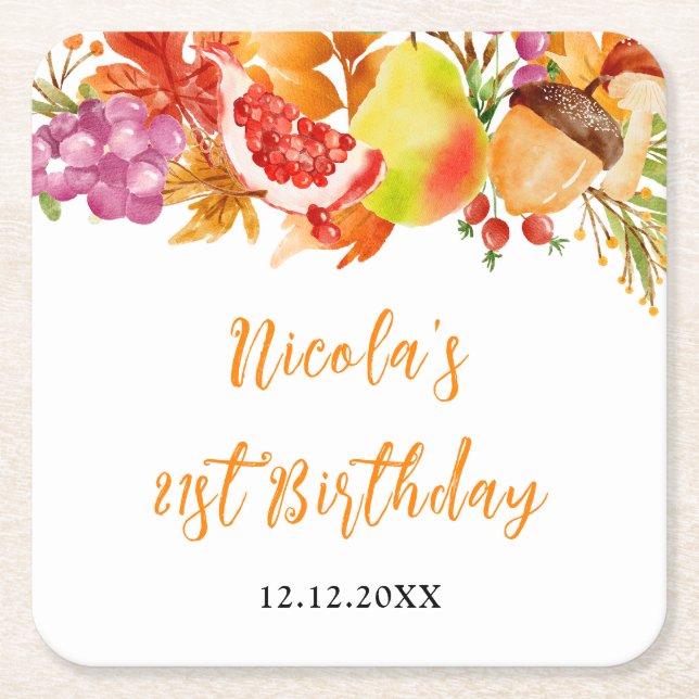 Posavasos Cuadrado De Papel Autumn Fall Harvest Baby Shower (Anverso)