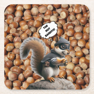 Posavasos Cuadrado De Papel Autumn Funny Squirrel Bandit Papel de montaña