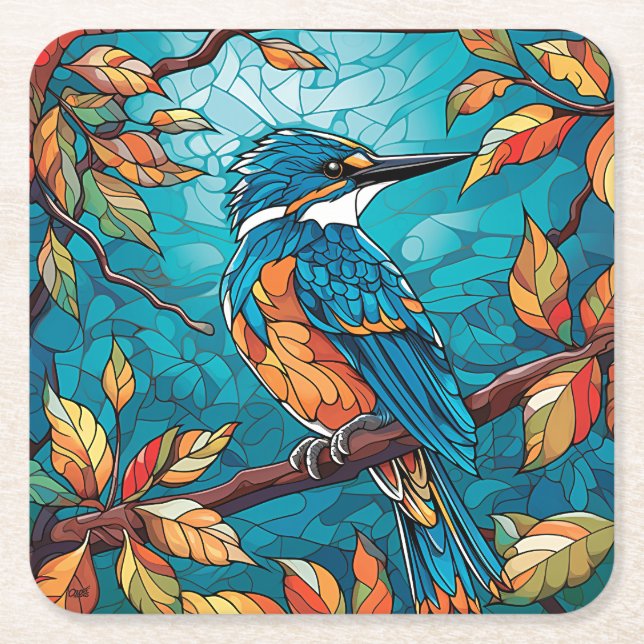 Posavasos Cuadrado De Papel Autumn Kingfisher Paper Coaster (Anverso)
