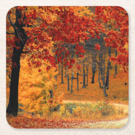 Posavasos Cuadrado De Papel Autumn Road