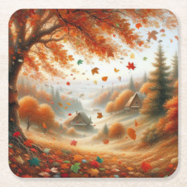 Posavasos Cuadrado De Papel Autumn Scene Coasters