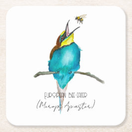 Posavasos Cuadrado De Papel Ave acuarela (apicultor europeo)