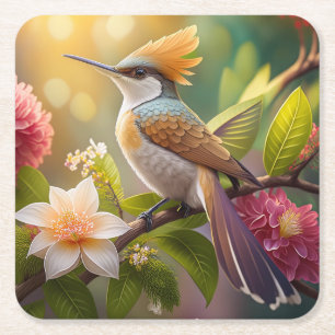 Posavasos Cuadrado De Papel Ave Fantasy de Honeyeater con cresta dorada