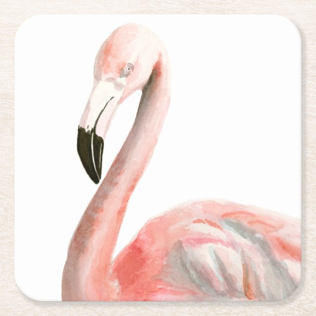 Posavasos Cuadrado De Papel Ave Flamingo Tropical (Anverso)