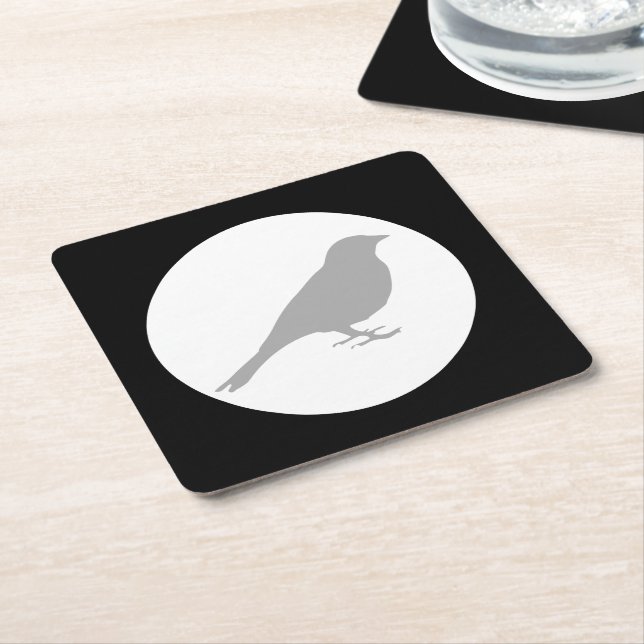 Posavasos Cuadrado De Papel Ave Gris Black Coaster (En perspectiva)