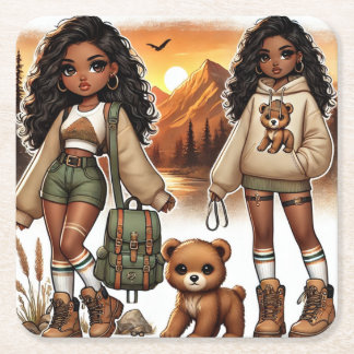 Posavasos Cuadrado De Papel Aventura y Senderismo de estilo