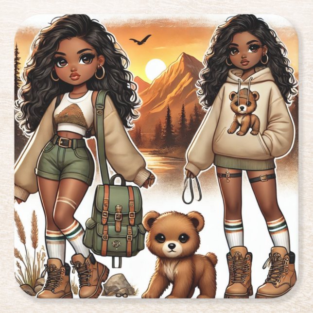 Posavasos Cuadrado De Papel Aventura y Senderismo de estilo (Anverso)