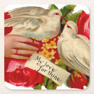 Posavasos Cuadrado De Papel Aves Antiguas Amor Victoriano Paloma Arte Clásico