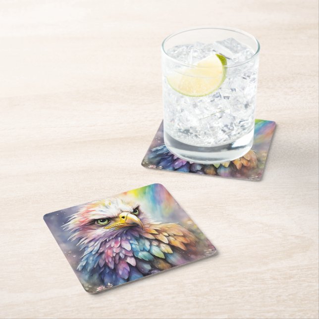 Posavasos Cuadrado De Papel Aves arcoiris águila 2 (In situ)
