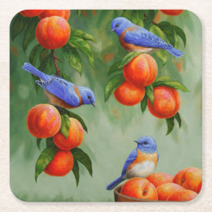 Posavasos Cuadrado De Papel Aves azules y árboles de galletas