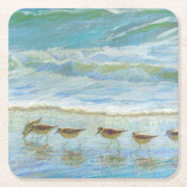 Posavasos Cuadrado De Papel Aves cortas, un día en la playa