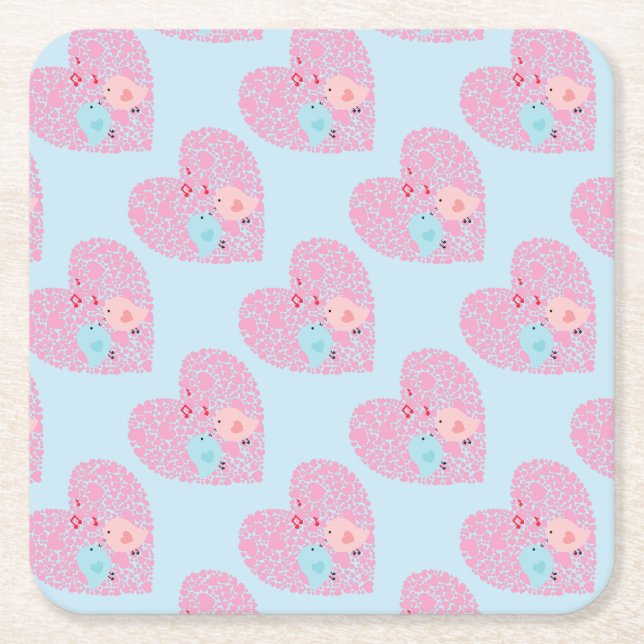 Posavasos Cuadrado De Papel Aves de amor (Anverso)