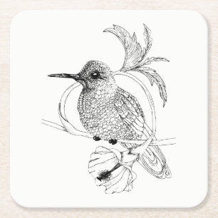 Posavasos Cuadrado De Papel Aves de Ilustracion Colibri