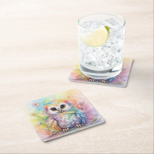 Posavasos Cuadrado De Papel Aves del Arcoiris Lechuzas 2